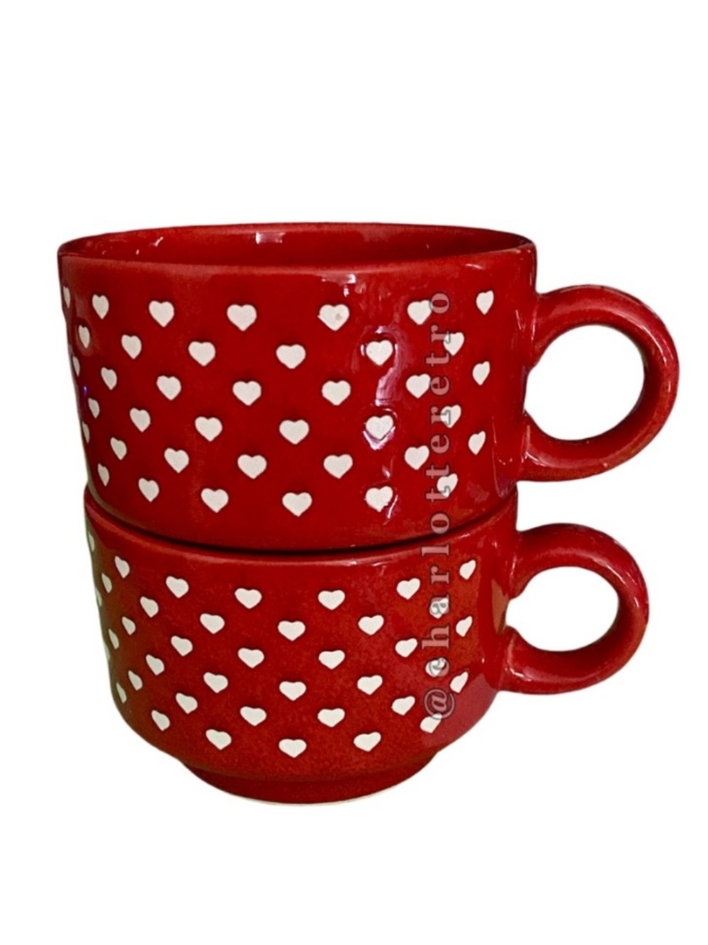 2 vtg Waechtersbach Stackable Tea cups | Mugs • AOP Mini Hearts